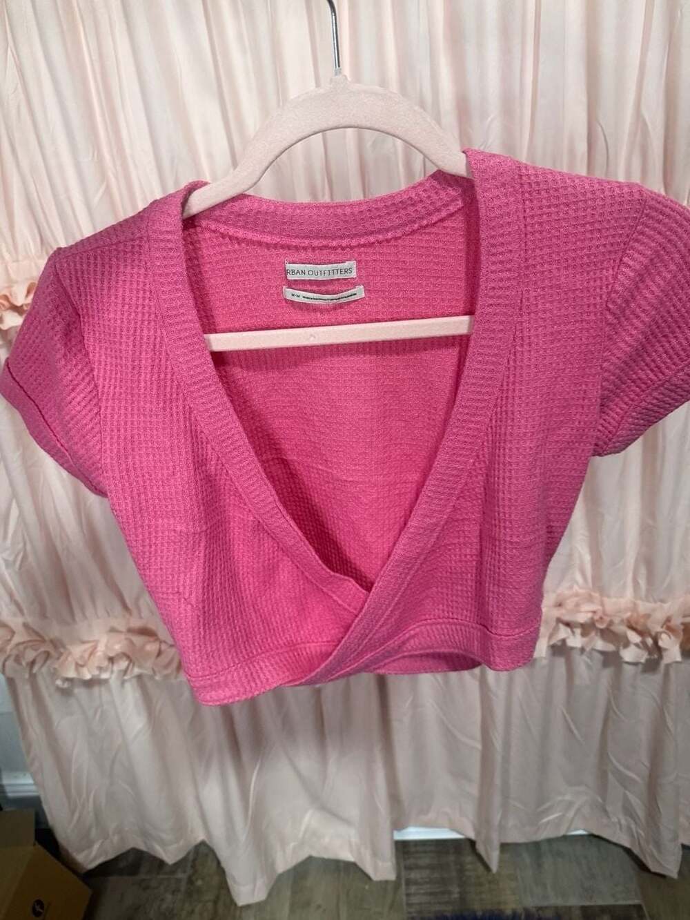Urban Outfitters Karlie Waffle Knit Pink Wrap Front Crop Top